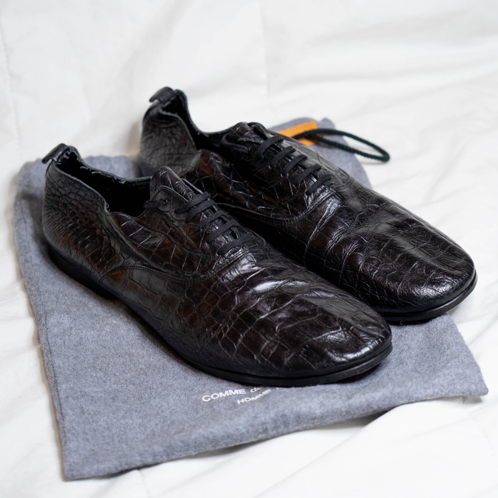 Comme Des Garcons Homme Plus Men's Derby / Loafers in Black Embossed Crocodile